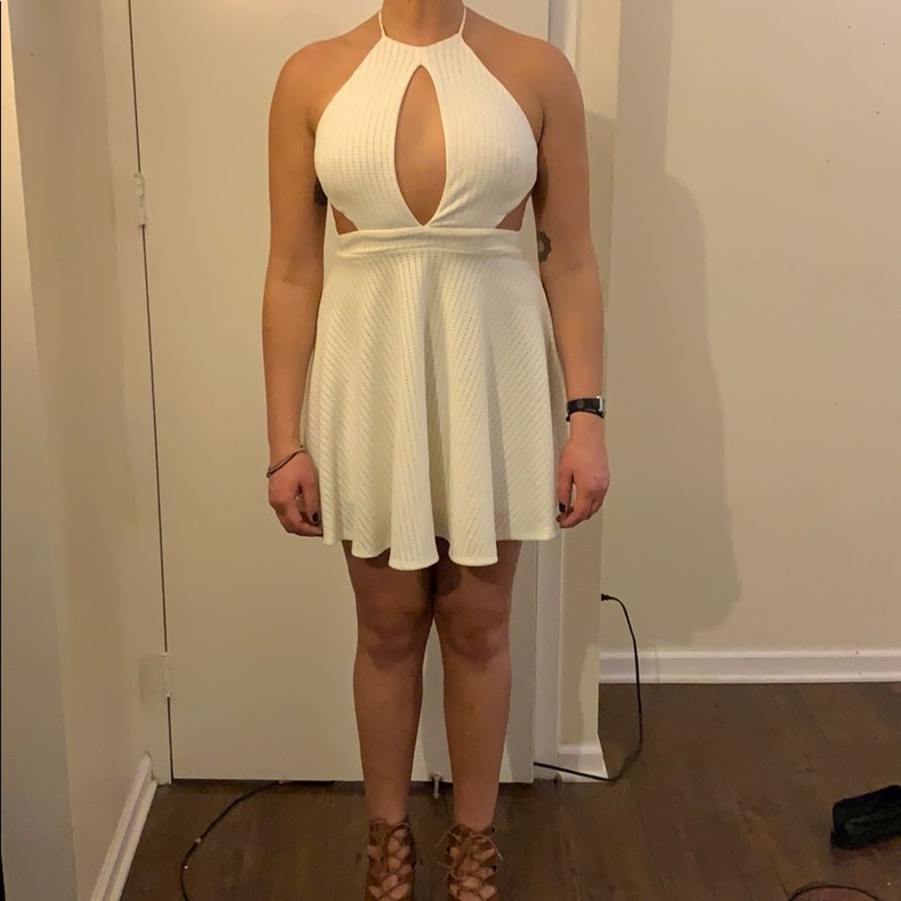 White open back mini dress